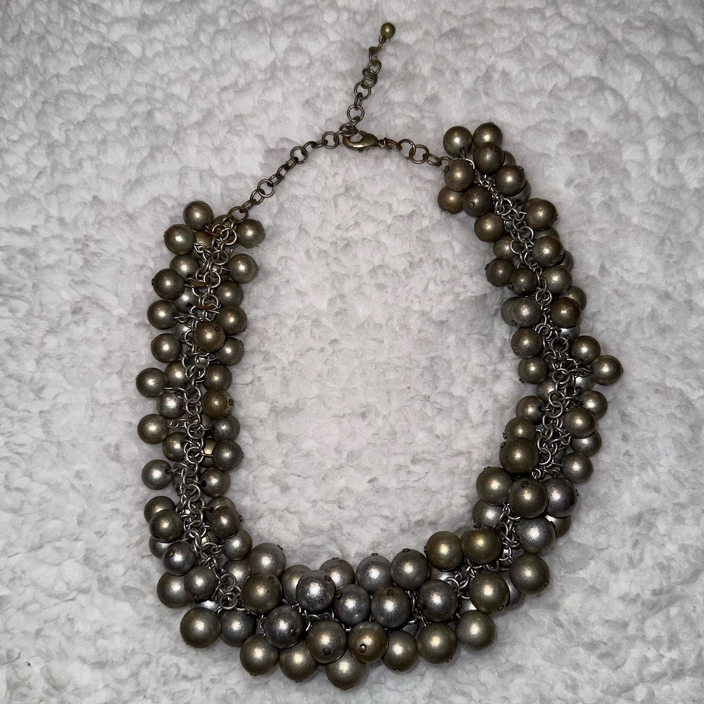 J.Crew Silver Cluster Beaded Statement Necklace - image 1